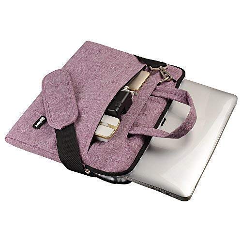 Qishare 15.6 16 Pulgadas Multifuncional portátil Hombro Bolsa maletín portátil de Ordenador portátil Caso Portador de la Ordenador portátil Messenger Caso(15.6 16 Pulgadas, Líneas púrpuras)