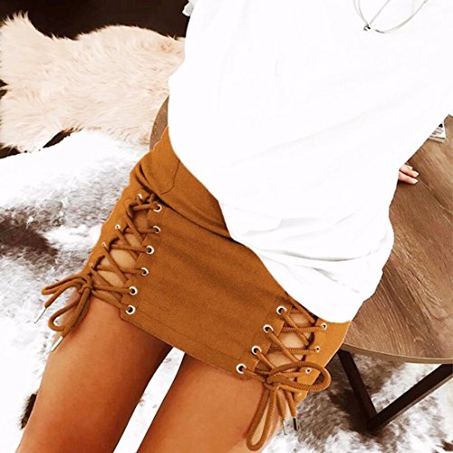 QIYUN.Z Las Mujeres Muchacha Manera Vendimia del Ante Roca De La Calle Bordean El Vestido Corto del Cordón-para Arriba (S, VD5027-Marrón)