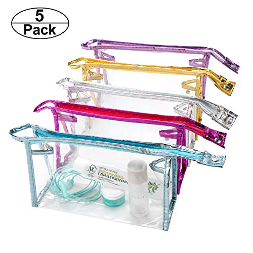 Qkurt 5 paquetes de neceser transparente impermeable con cremallera, bolsa de maquillaje portátil de PVC transparente para vacaciones, viajes, baño | Bolsas transparentes a la moda