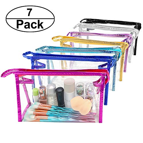 Qkurt 7 Paquetes de Bolsa de cosméticos Impermeable Transparente, Bolsa de Maquillaje cosmética Transparente de PVC portátil para Vacaciones, Viajes, baño | Bolsos Transparentes prácticos de Moda