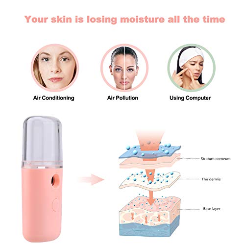 QKURT Nano Mist Sprayer, vaporizador facial Nano Mister Spray de hidratación para uso diario Maquillaje Misture Skin- USB recargable portátil