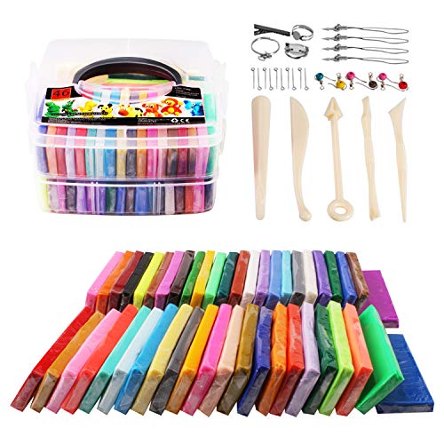QMAY Modelado de Arcilla, Arcilla de polímero Kit de Herramientas de Modelado, Arte Creativo DIY Crafts, Regalo para niños (46 Bloques(28g))