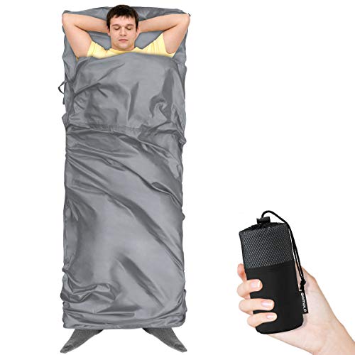 Qomolo Saco De Dormir Ultraligero,Sábanas para Sacos de Dormir,Forro para Saco De Dormir Portátil Liviana Compacta a Prueba de Suciedad para Viajes,Acampar, Senderismo y Hostales y Cabañas, 180g(Gris)