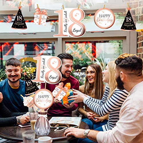 Qpout Oro Rosa 18 cumpleaños Toppers de Mesa-Palitos de Centro de Mesa de 18 Cumpleaños- Finalmente un Adulto -Felices a 18 años Fiesta de cumpleaños Suministros de Mesa Decoraciones Accesorios