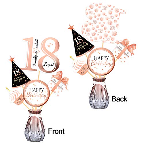 Qpout Oro Rosa 18 cumpleaños Toppers de Mesa-Palitos de Centro de Mesa de 18 Cumpleaños- Finalmente un Adulto -Felices a 18 años Fiesta de cumpleaños Suministros de Mesa Decoraciones Accesorios