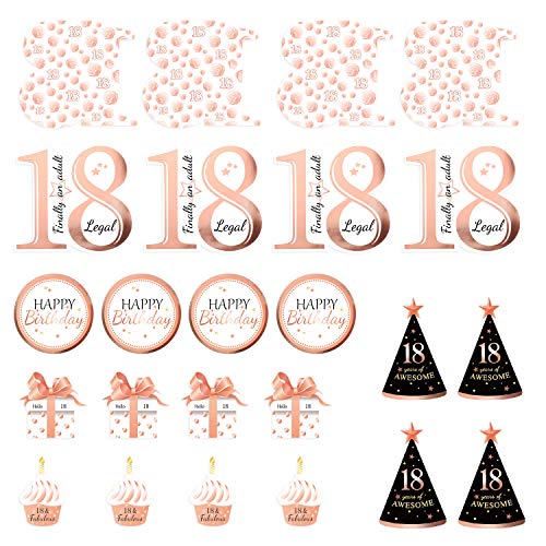 Qpout Oro Rosa 18 cumpleaños Toppers de Mesa-Palitos de Centro de Mesa de 18 Cumpleaños- Finalmente un Adulto -Felices a 18 años Fiesta de cumpleaños Suministros de Mesa Decoraciones Accesorios