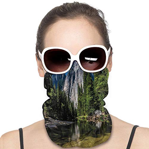 Q&SZ Sweatshirt Outdoor Headband Large Granite Cliff Surrounded by Trees and River Under Clear Sky Wild Beauty Scenery Green Blue Scarf Neck Gaiter Face Bandana Scarf Head Scarf