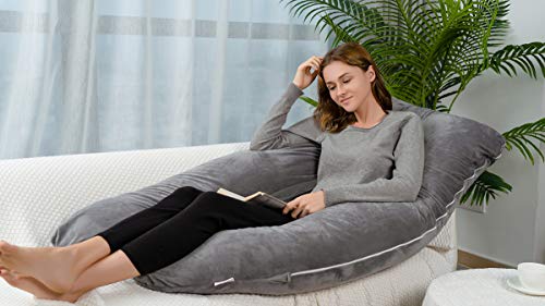 QUEEN ROSE Almohada en Forma de U, Almohada para el Embarazo con Funda de Felpa, Almohada para Todo el Cuerpo para Mujeres Embarazadas (Gris)