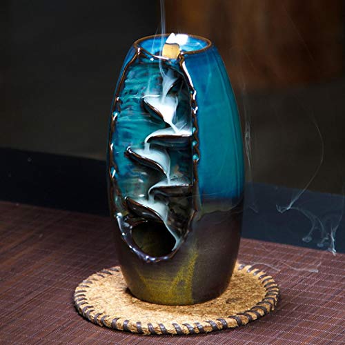 Quemador de incienso de reflujo, quemador de incienso de cerámica con 10 conos de incienso de reflujo