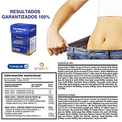 Quemagrasas termogenico potente para adelgazar con Carnitina líquido 20 sticks Quemado de grasa máximo dando mejor respuesta al cansancio y mayor energía AEROBIC BURNERS.