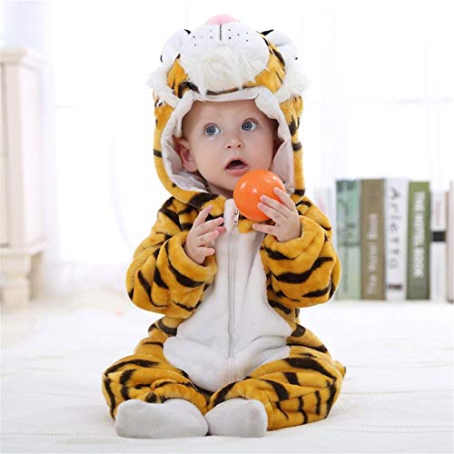 Queque Shine Jumpsuit Bebé Unisexo Bebé Recién Nacido Franela Mameluco Invierno Ropa Una Pieza Pijamas Tigre Caricatura Trajes (Tigre, 6-12 Meses)