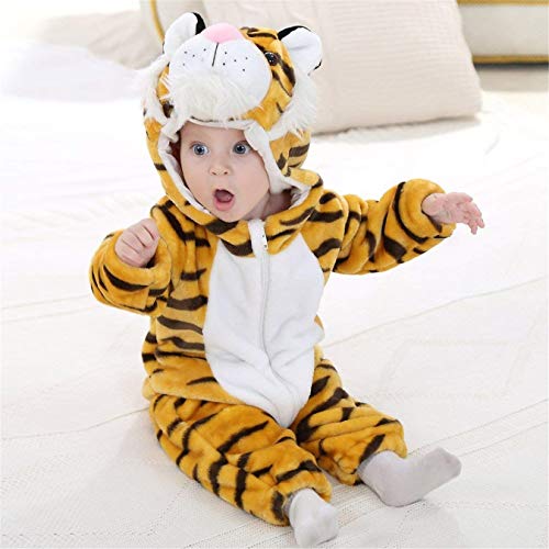 Queque Shine Jumpsuit Bebé Unisexo Bebé Recién Nacido Franela Mameluco Invierno Ropa Una Pieza Pijamas Tigre Caricatura Trajes (Tigre, 6-12 Meses)