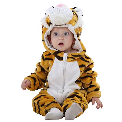 Queque Shine Jumpsuit Bebé Unisexo Bebé Recién Nacido Franela Mameluco Invierno Ropa Una Pieza Pijamas Tigre Caricatura Trajes (Tigre, 6-12 Meses)