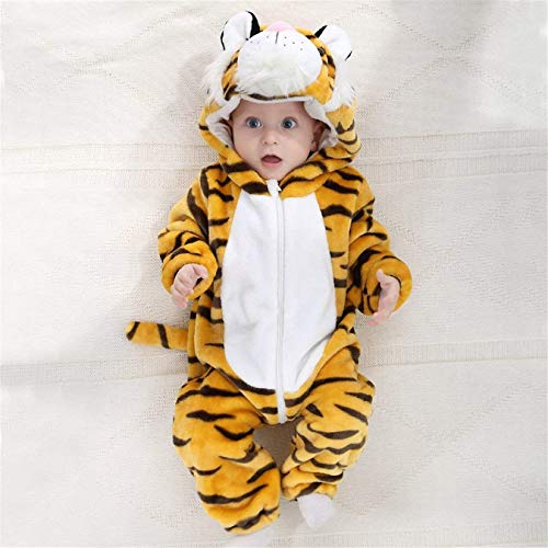Queque Shine Jumpsuit Bebé Unisexo Bebé Recién Nacido Franela Mameluco Invierno Ropa Una Pieza Pijamas Tigre Caricatura Trajes (Tigre, 6-12 Meses)