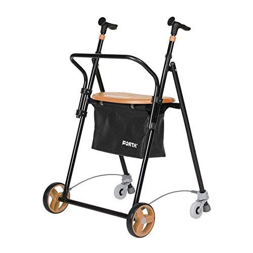 Queraltó Andador para Ancianos, de acero plegable, con Frenos traseros, con Cesta Asiento y Respaldo, color Salmón