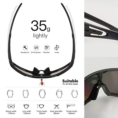 Queshark Gafas de Ciclismo Polarizadas Gafas de Sol Deportivas con Montura TR90 Gafas de Bicicleta Para Hombres Mujeres con 3 Lentes Intercambiables Anti-UV400