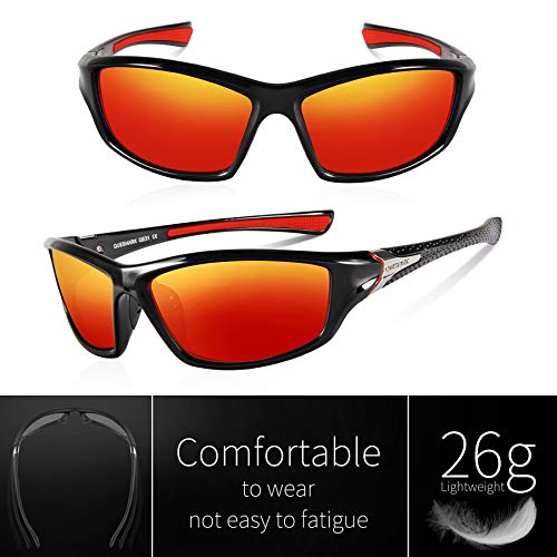 Queshark Gafas de Sol Deportivas Polarizadas Para Hombre Perfectas Para Esquiar Golf Correr Ciclismo TR990 Súper Liviana Para Hombre y Para Mujer (Rojo)