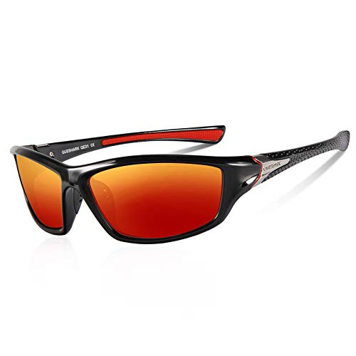 Queshark Gafas de Sol Deportivas Polarizadas Para Hombre Perfectas Para Esquiar Golf Correr Ciclismo TR990 Súper Liviana Para Hombre y Para Mujer (Rojo)