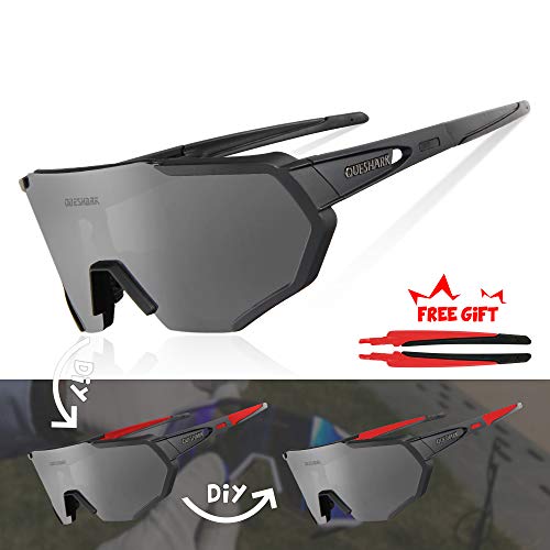 Queshark Gafas De Sol Polarizadas para Ciclismo con 3 Lentes Intercambiables UV400 MTB Bicicleta Montaña (Negro)