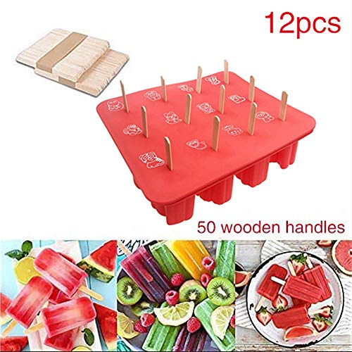 Queta Molde de Helado Molse de Hielo de 10 Celdas, Moldes de Polos, Molde de Bricolaje para Helado/Paletas de Yogurt y Fruta, con 50 Palitos Rojos (Signos del Zodiaco)