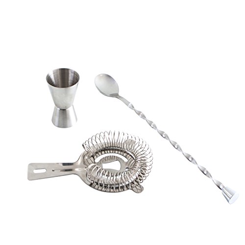 Quid Modelo Mi Bar Set de 3 Piezas para Gin Tonic-Cuchara, medidor y colador, Acero Inoxidable, Gris, 52.33 cm, 3 Unidades