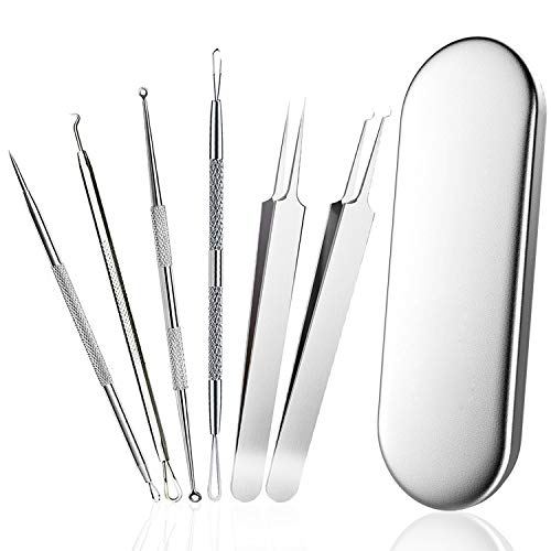 Quita Puntos Negros, Canwn Juego de 6 Acero Inoxidable Extracción de Puntos Negros y Granos Aguja Extractor Limpiador para Espinillas,Comedones,Acné