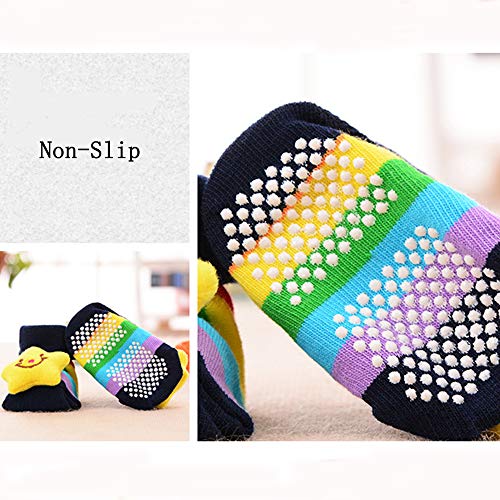QZBAOSHU Paquete de 3 Pares Bebé Calcetines Antideslizante Soles Acogedor Dibujos Animados Recién Nacido Bebé Calcetines (S: 0-6 meses, Como el cuadro demostrado)