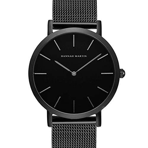 QZPM El Reloj De Manera Impermeable Reloj Unisex Relojes Negro Delgado De Acero Inoxidable para Los Hombres De Negocios Vestido Simples Analógicos De Cuarzo Relojes De Pulsera,Negro