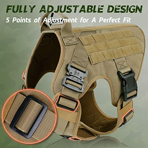 rabbitgoo Arnes Antitirones Perro Táctico de Arnés Perros Grande para Perros de Trabajo Militar con 2 Anillos de Metal Entrenamiento Ajustable sin Tirones para Caminar Cazar Marrón L