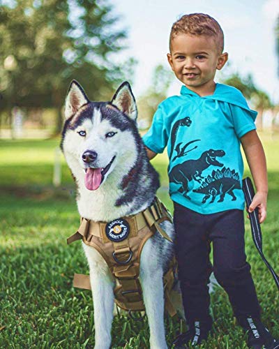 rabbitgoo Arnes Antitirones Perro Táctico de Arnés Perros Grande para Perros de Trabajo Militar con 2 Anillos de Metal Entrenamiento Ajustable sin Tirones para Caminar Cazar Marrón L
