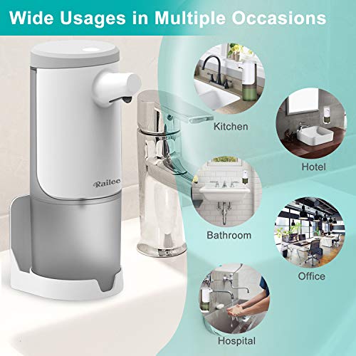Railee Dispensador Jabón Automático, Dispensador de Jabón Eléctrico con Sensor de Infrarrojos Dispensador Jabon Impermeable IPX4 Recargable Dosificador Jabon Espuma con USB para Cocina/Baño, 450ml