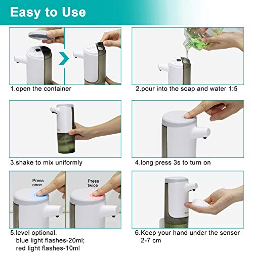 Railee Dispensador Jabón Automático, Dispensador de Jabón Eléctrico con Sensor de Infrarrojos Dispensador Jabon Impermeable IPX4 Recargable Dosificador Jabon Espuma con USB para Cocina/Baño, 450ml