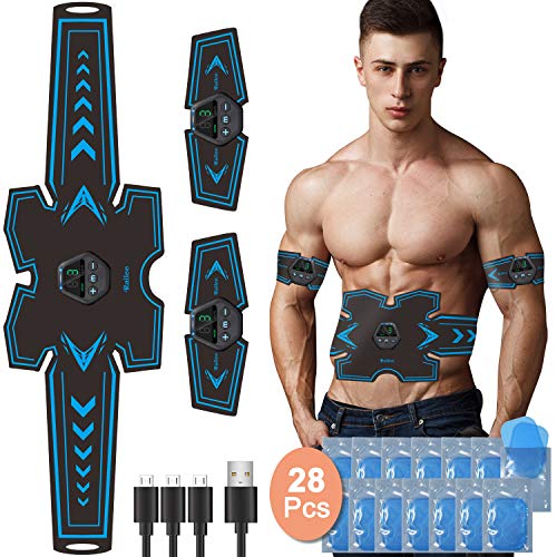 Railee Electroestimulador Muscular Abdominales, EMS Estimulador Abdominales USB Recargable Electroestimulador Muscular 10 Modos y 20 Niveles de Intensidad EMS Trainer para Abdomen/Brazo/Piernas