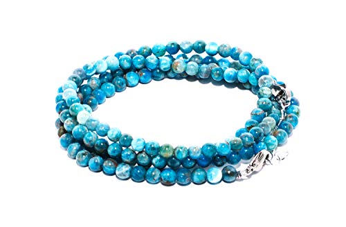 rainbow safety Pulsera 4 Hileras para Mujer Piedra Natural Amatista Ojo de Tigre Ágata Amazonita Jade Lapislázuli Perlas Coral BR (Apatita Azul)