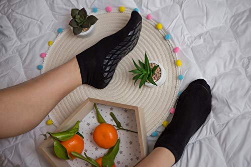 Rainbow Socks - Hombre Mujer Calcetines Cortos Antideslizantes de Bambu - 6 Pares - Negro - Talla 39-41