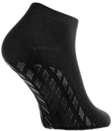 Rainbow Socks - Hombre Mujer Calcetines Cortos Antideslizantes de Bambu - 6 Pares - Negro - Talla 39-41