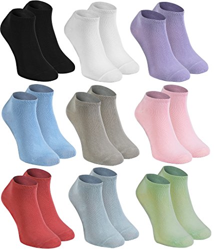 Rainbow Socks - Hombre Mujer Calcetines Cortos Colores de Bambu - 9 Pares - Blanco Negro Violeta Rosa Azul Pistacho Beige Frambuesa - Talla 42-43
