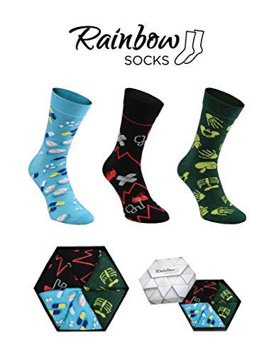 Rainbow Socks - Hombre Mujer Calcetines Médico Graciosos - 3 Pares - Estetoscopio X-ray Tabletas - Talla 41-46