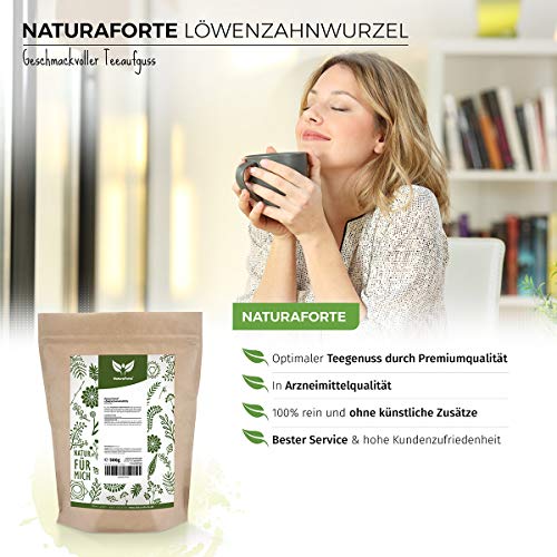Raíz de diente de león NaturaForte 500g - Té de diente de león, suelto, calidad medicinal, té de hierbas tradicional, 100% natural y sin aditivos, secado y probado en laboratorio
