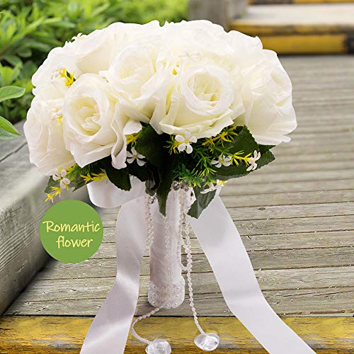 Ramo nupcial de la novia Ramo de la boda Ramos de estilo coreano Falsas flores artificiales rosadas de la boda que sostienen las flores con el Rhinestone.