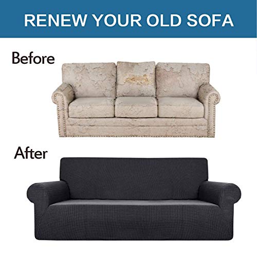 Ramotto Funda de Sofá Elástica Material Jacquard Poliéster Protector para Sofás Acolchado para Mascotas Casa (Gris, 2 Plaza)
