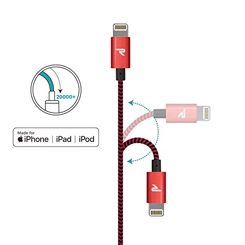 Rampow Cable iPhone Cable Lightning 2M Cargador iPhone [Apple MFi Certificado] Nylón Duradero Compatible con iPhone 11 11 Pro XS MAX XR X 8 7 6S 6 5 5S 5C SE iPad iPod y más - Rojo
