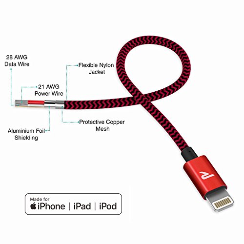 Rampow Cable iPhone Cable Lightning 2M Cargador iPhone [Apple MFi Certificado] Nylón Duradero Compatible con iPhone 11 11 Pro XS MAX XR X 8 7 6S 6 5 5S 5C SE iPad iPod y más - Rojo