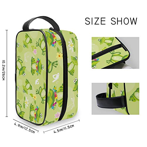 Ranas sapos y flores sobre fondo verde Herramientas Estuche de tren cosmético Bolsillos Bolsa de maquillaje portátil Almacenamiento Toalla de viaje Bolsa