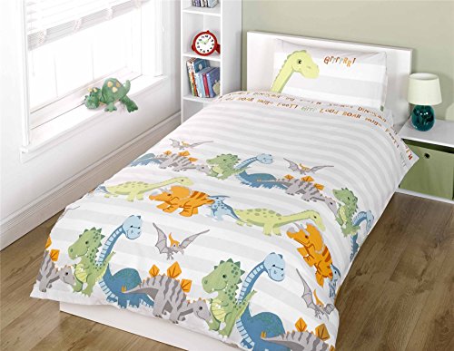 Rapport Juego de Funda de edredón de Dinosaurio para niños, Natural, 120 x 150 cm | Dino-Natural-jr-Duvet-Set