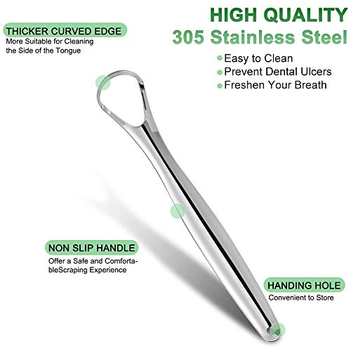 Rascador de Lengua, Limpiador de Lengua, Kit Profesional de Limpieza de Lengua de Acero Inoxidable | Previene Enfermedades de Salud Bucal | Esencial para la Higiene Dental
