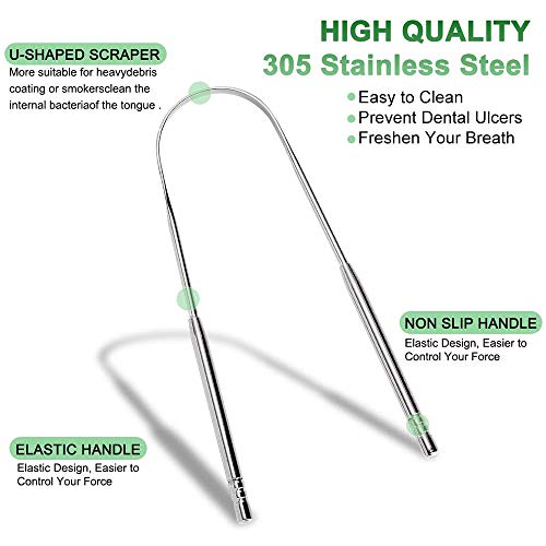 Rascador de Lengua, Limpiador de Lengua, Kit Profesional de Limpieza de Lengua de Acero Inoxidable | Previene Enfermedades de Salud Bucal | Esencial para la Higiene Dental