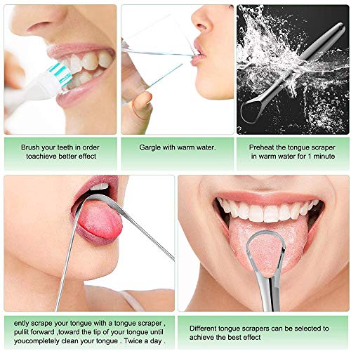 Rascador de Lengua, Limpiador de Lengua, Kit Profesional de Limpieza de Lengua de Acero Inoxidable | Previene Enfermedades de Salud Bucal | Esencial para la Higiene Dental