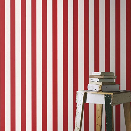 Rasch XVIII 246032 - Papel pintado (10,05 m x 0,53 m), color blanco y rojo
