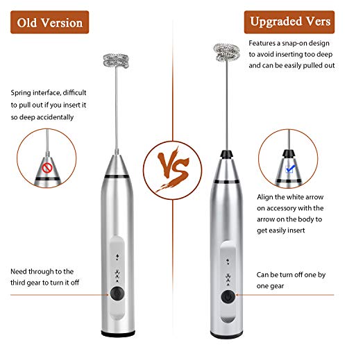 RATEL Espumador de Leche Recargable, Ajustable 3 velocidades con 1 batidor de Resorte de Acero Inoxidable, 2 Batidos de Espiral de Acero Inoxidable para café, café con Leche, Capuchino